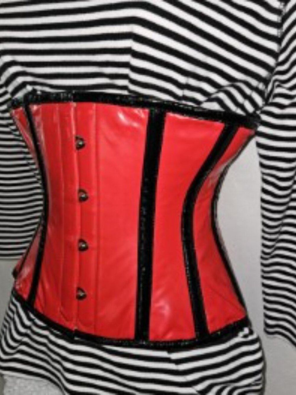 NWT XS/22" RED/BLACK PVC TIGHT LACING WAIST TRAINING CORSET EDC GOTH RETRO